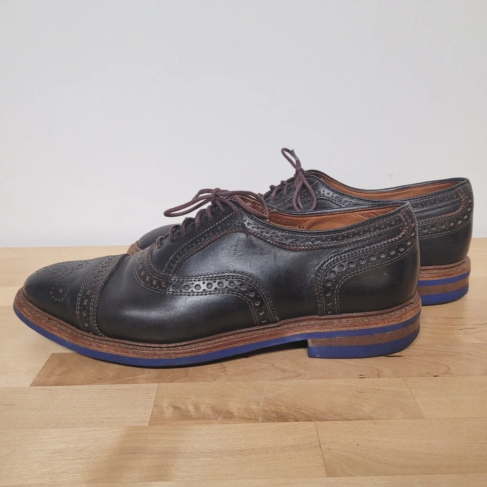Allen Edmonds Shoes Mens 9.5 D Dark Brown Strandmok Oxford Blue Sole Brogue 8655